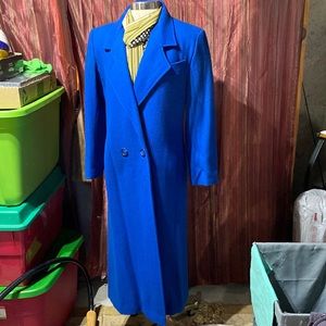 Beautiful full length royal blue wool trench coat